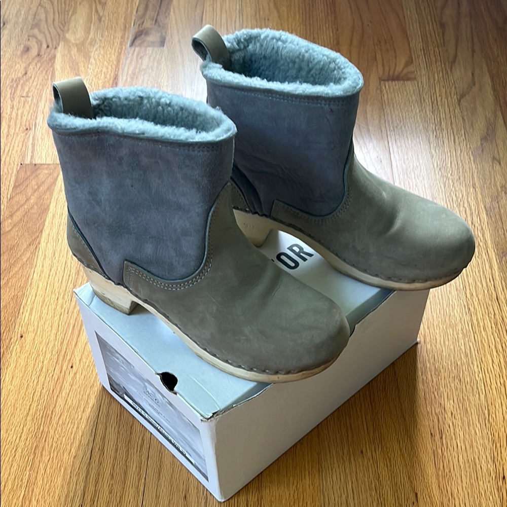 No. 6 Gray Shearling Mid Heel Ankle Boots
